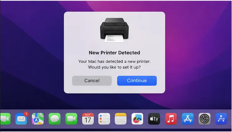macOS should detect it automatically and either prompt you to install software or add it using a built-in driver